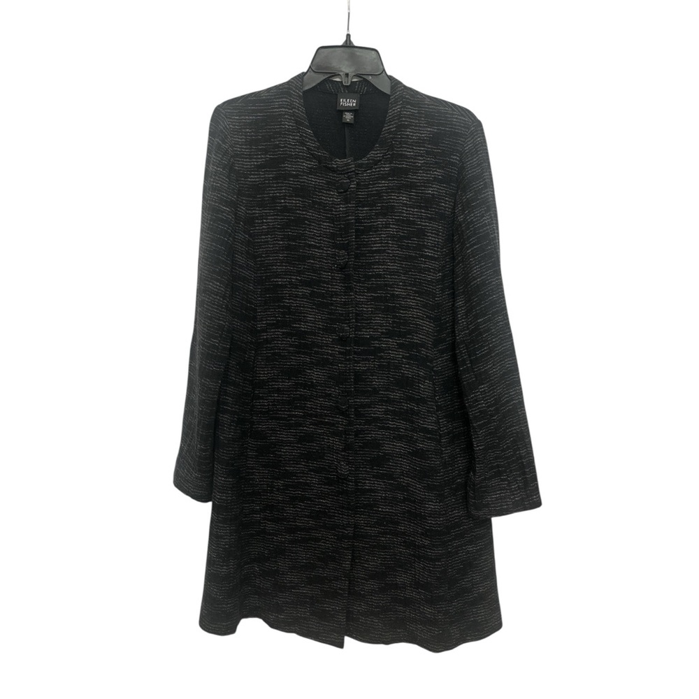 Eileen Fisher Long Jacket Blazer Size XS Textured Cotton Gauze Snap Up Lined